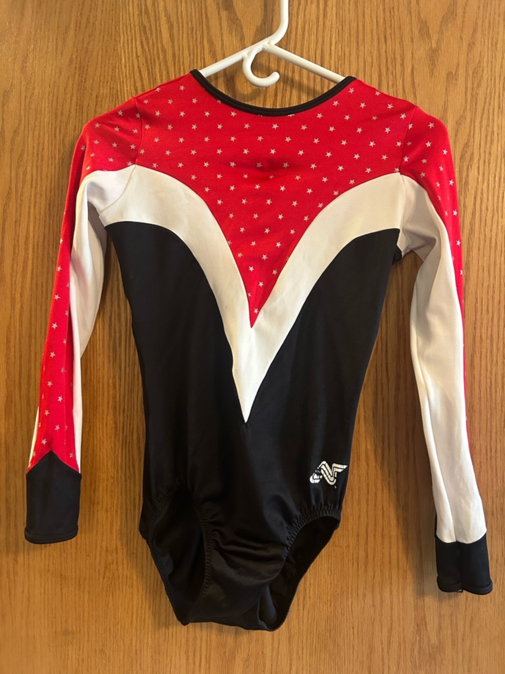 Girls Red, Black & White Long Sleeve Gymnastics Leotard